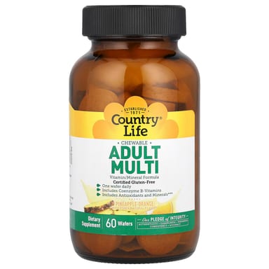 Жевательные мультивитамины для взрослых Country Life Pineapple-Orange, оттенок 60 Wafers