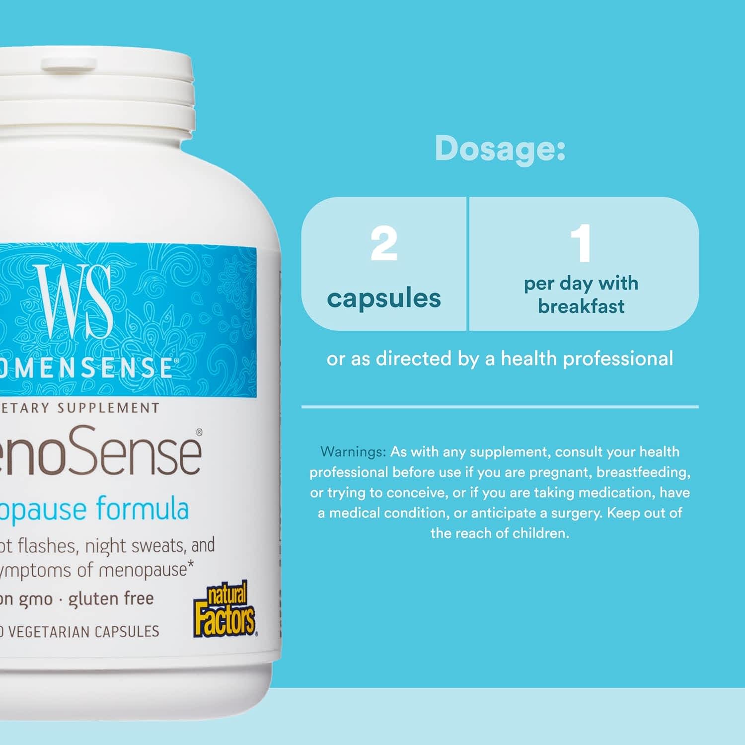 Комплекс Natural Factors WomenSense Menopause, оттенок MenoSense, 180 растительных капсул — фото 4