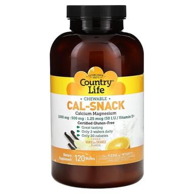 Магний Country Life Cal-Snack Chewable Calcium Vanilla Orange, оттенок 120 Wafers