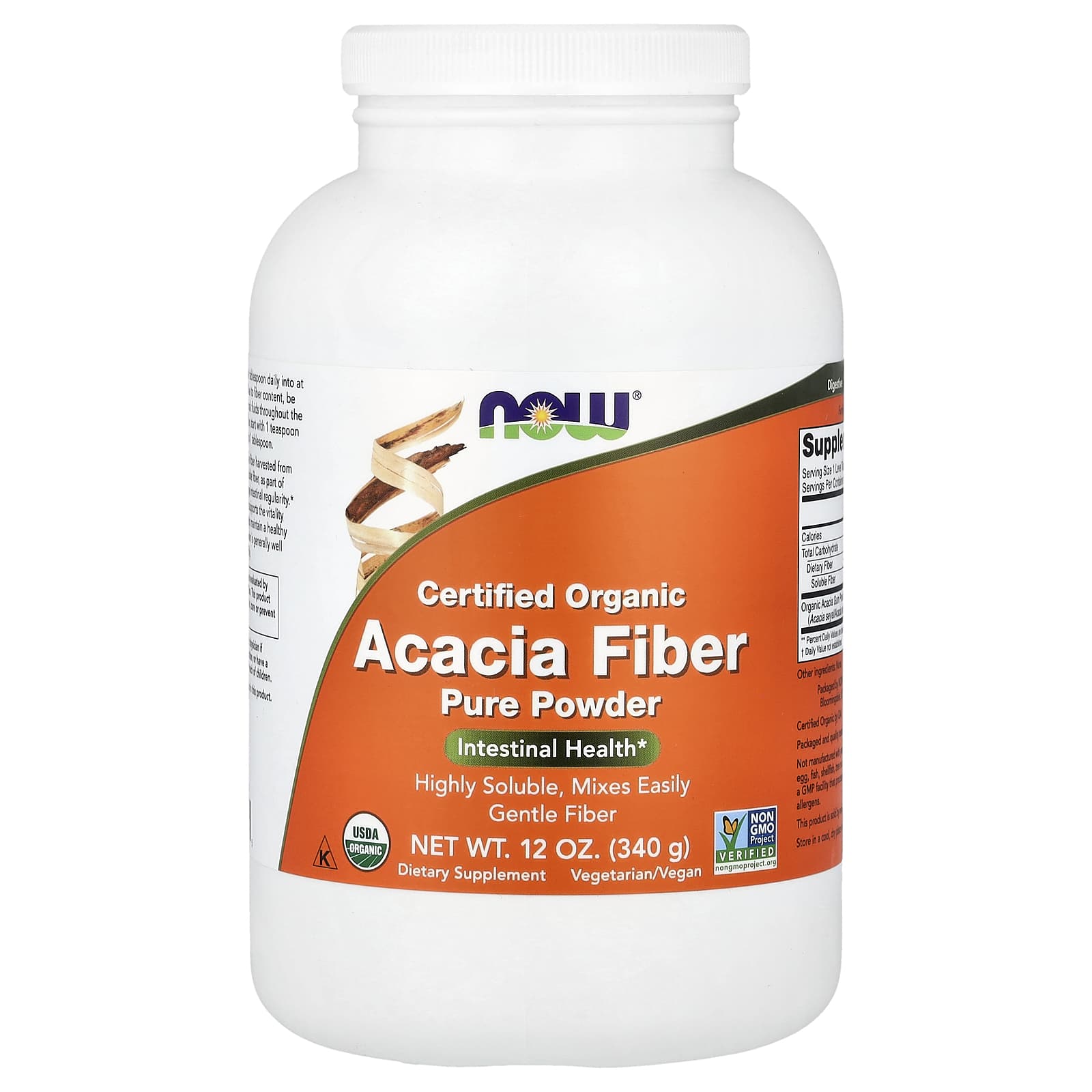 Порошок NOW Foods Certified Organic Acacia Fiber Pure, 340 г