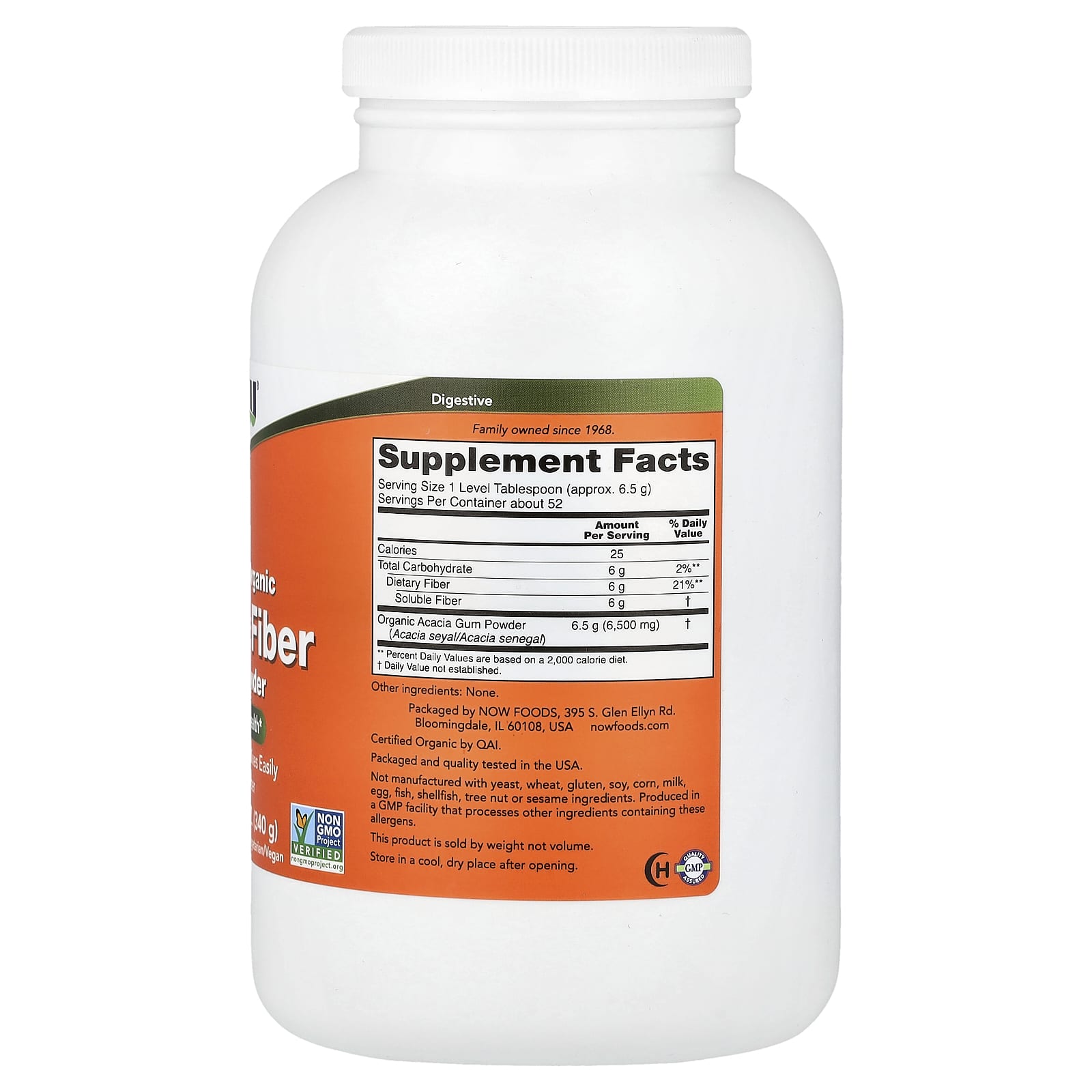 Порошок NOW Foods Certified Organic Acacia Fiber Pure, 340 г — фото 2