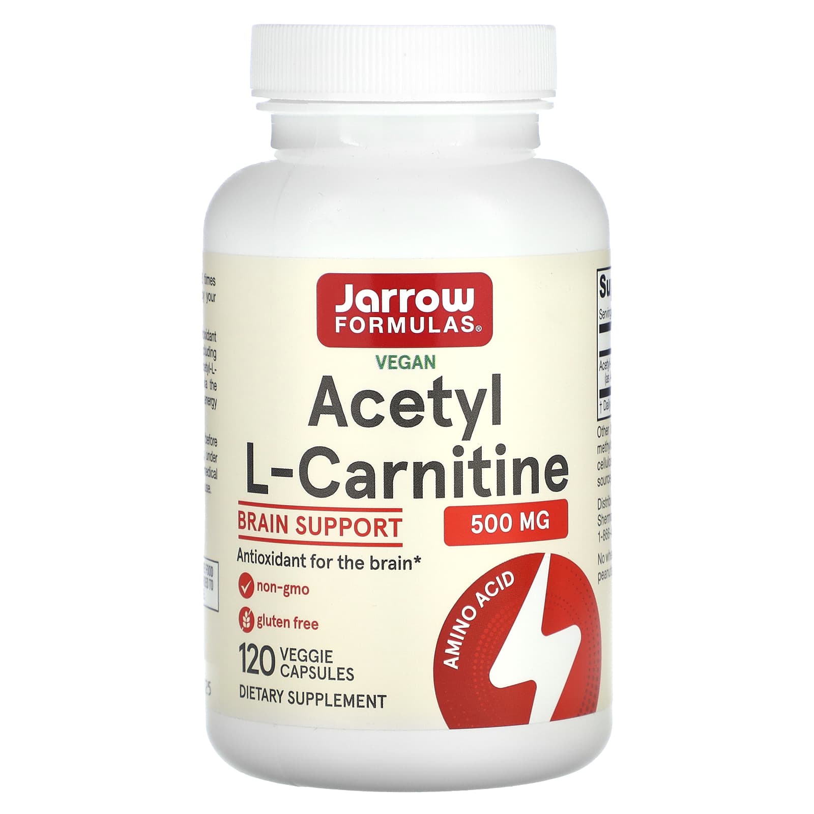 Ацетил-L-карнитин Jarrow Formulas Vegan Acetyl L-Carnitine, 500 мг, 120 растительных капсул