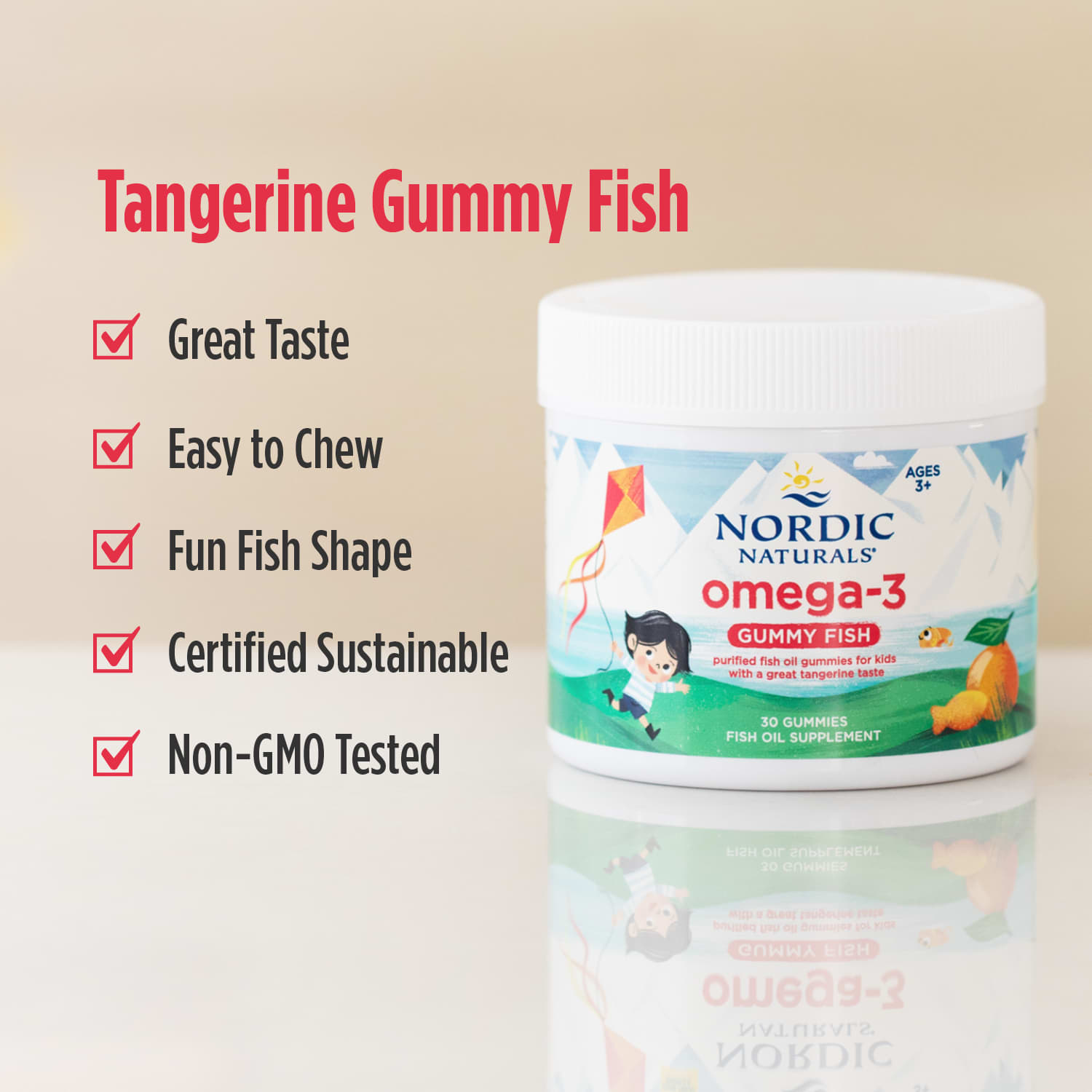 Омега-3 Nordic Naturals Gummy Fish, вкус Tangerine, для детей от 3 лет, 124 мг на пастилку, 30 жевательных пастилок — фото 2