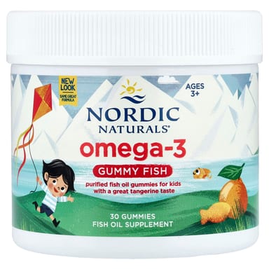Омега-3 Nordic Naturals Gummy Fish, вкус «мандарин», для детей от 3 лет, 124 мг на пастилку, 30 жевательных пастилок