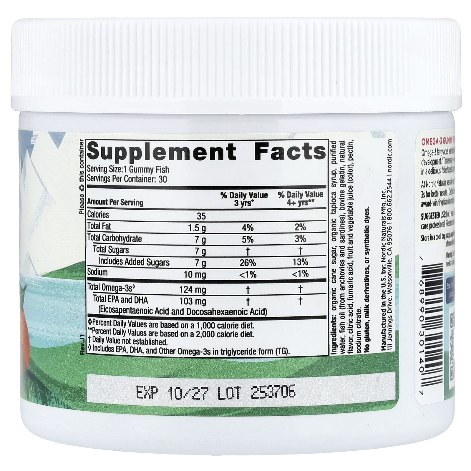 Омега-3 Nordic Naturals Gummy Fish, вкус Tangerine, для детей от 3 лет, 124 мг на пастилку, 30 жевательных пастилок — фото 4