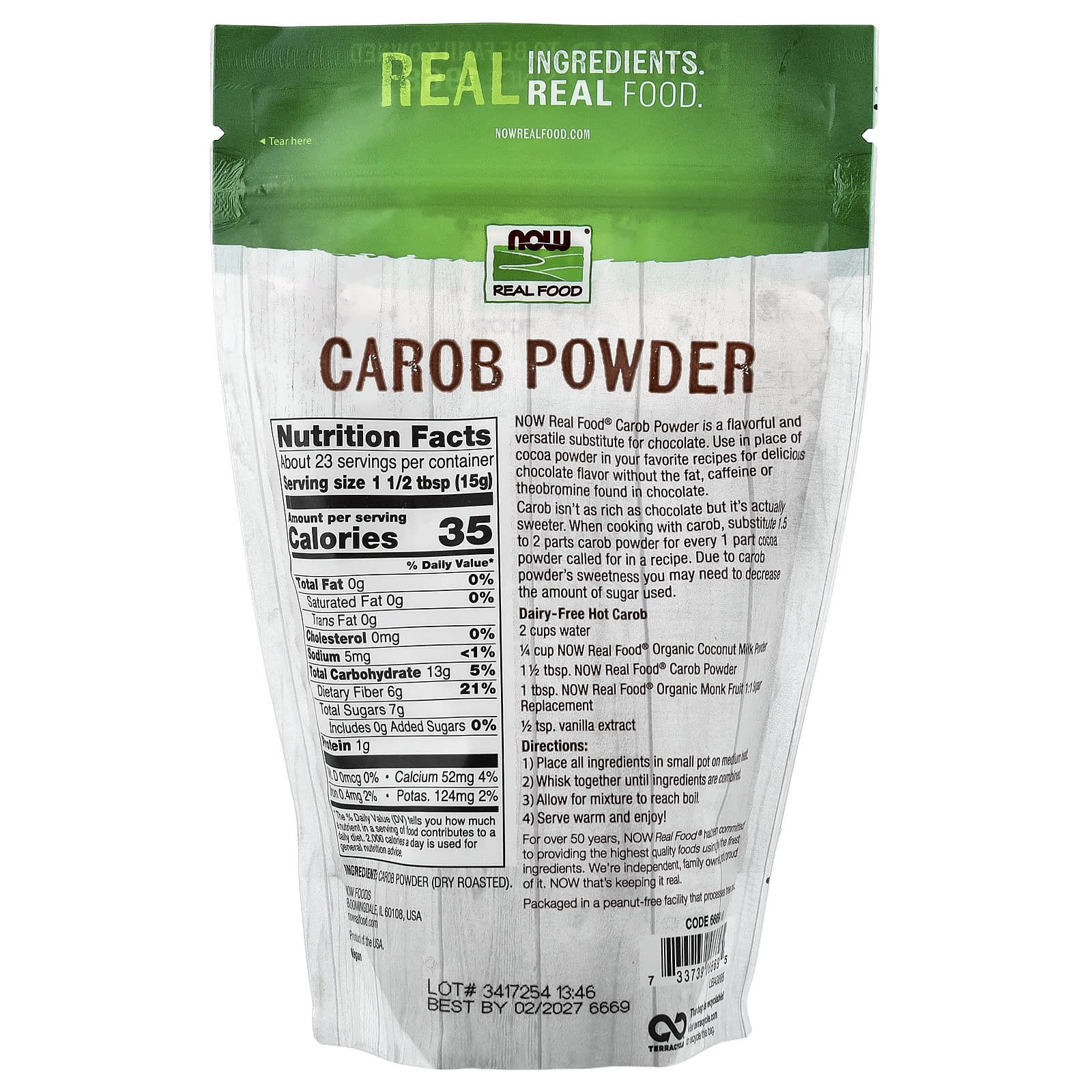 Порошок NOW Foods Real Food Carob, 340 г — фото 2