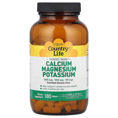 Магний Country Life Target-Mins® Calcium Potassium, 180 таблеток