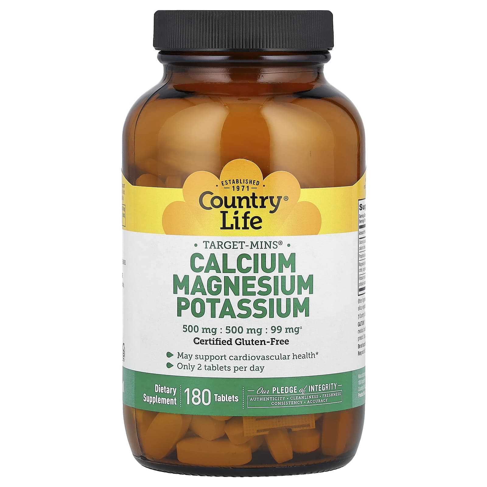Магний Country Life Target-Mins® Calcium Potassium, 180 таблеток