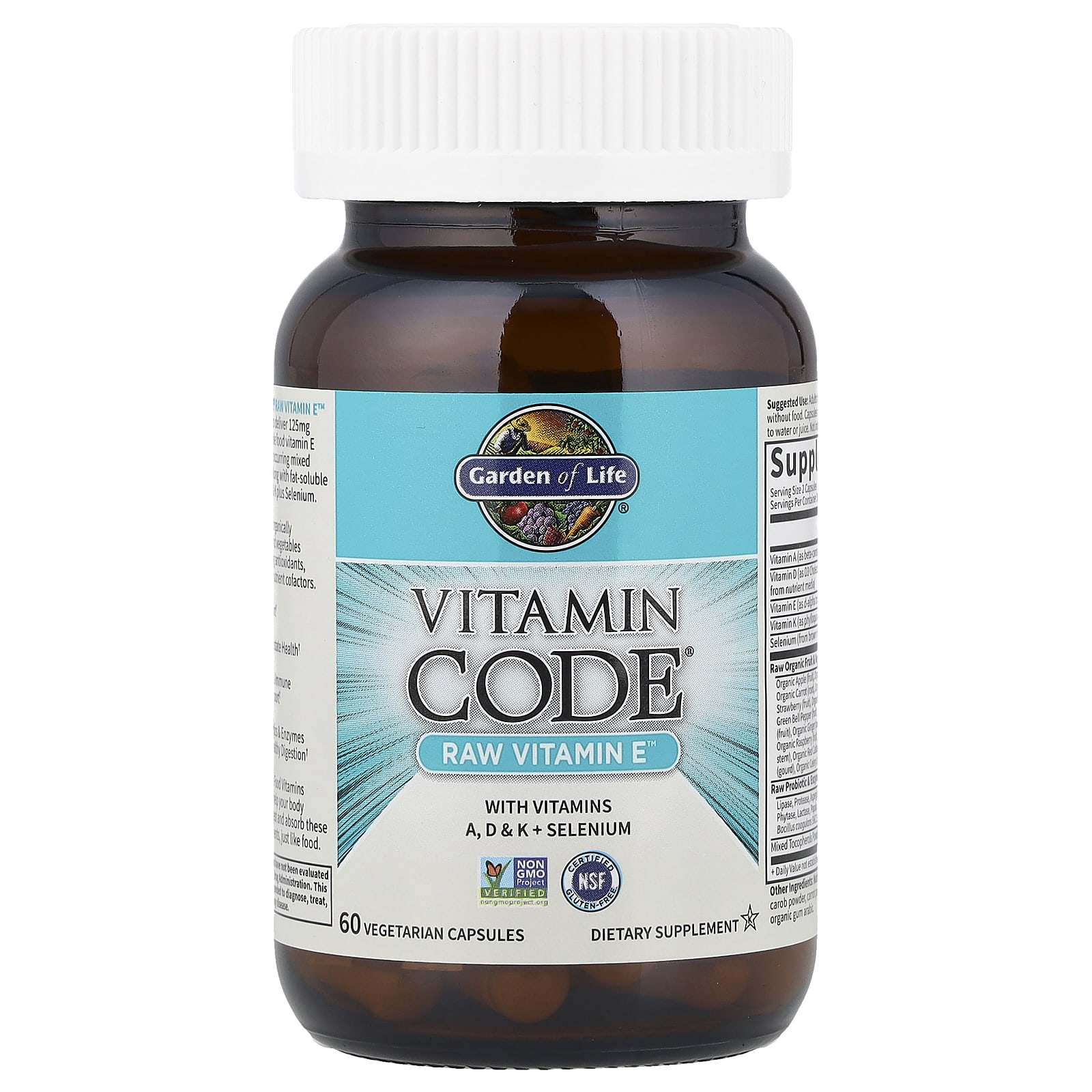 Витамин E Garden of Life Vitamin Code® RAW™, 60 растительных капсул