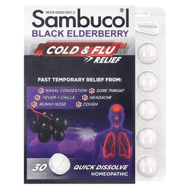 Бузина Sambucol Cold & Flu Relief, вкус Black Elderberry, 30 таблеток