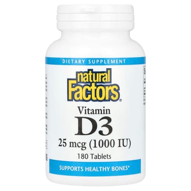 Витамин D3 Natural Factors, 25 мкг (1000 МЕ), 180 таблеток