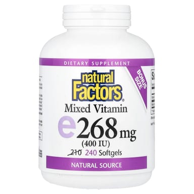 Витамин E Natural Factors, 400 МЕ, 268 мг, 240 мягких капсул