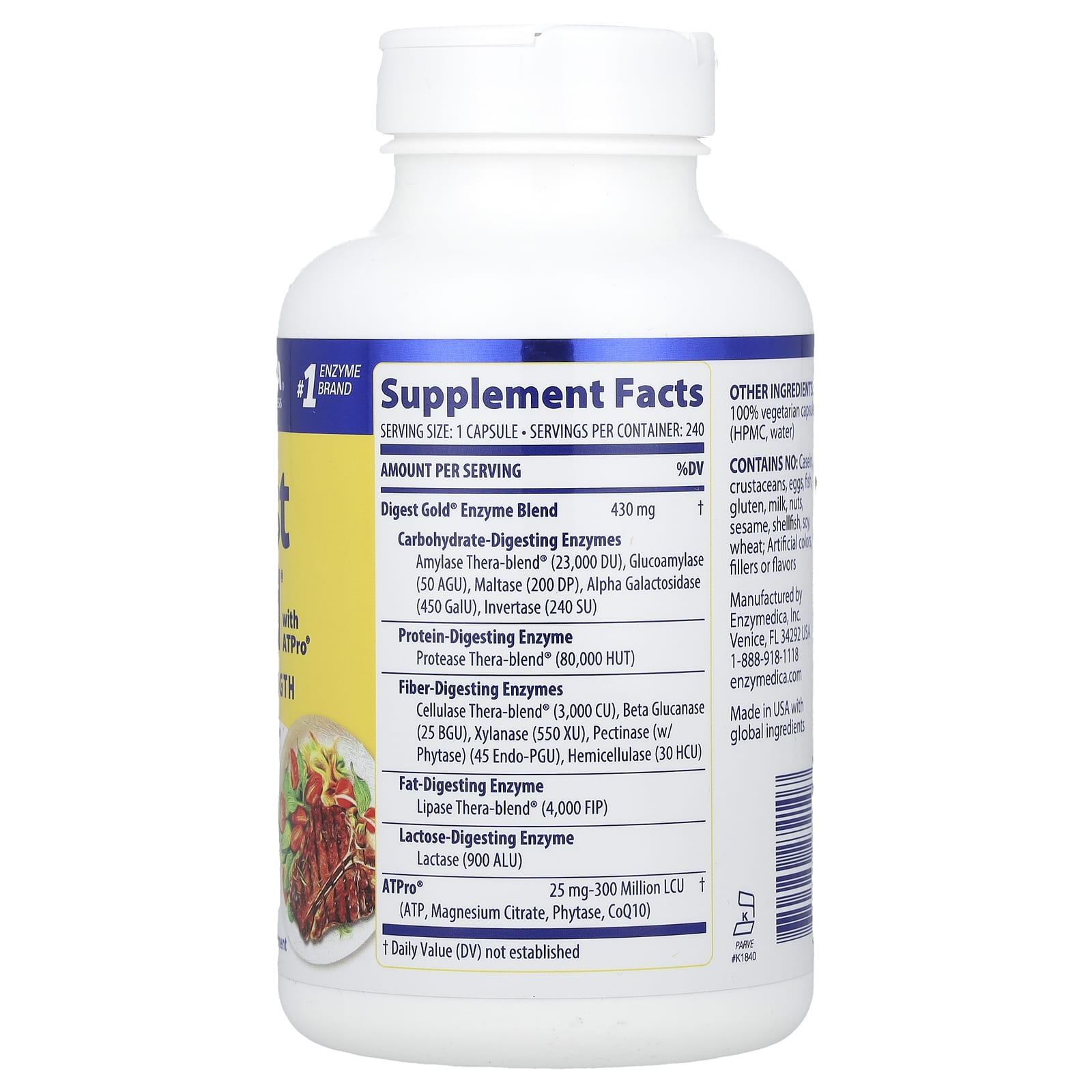 Ферментный комплекс Digest Gold with ATPro Enzymedica Digest Gold® with ATPro® Maximum Strength, 240 капсул — фото 2