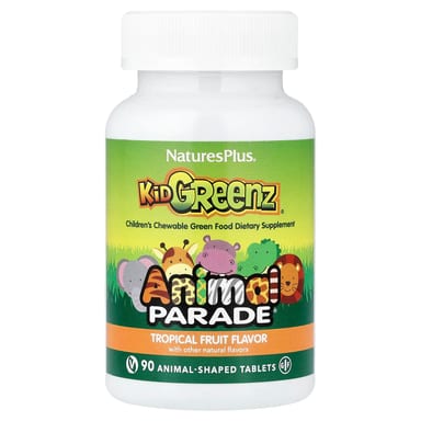 Пищевая добавка NaturesPlus Animal Parade® Kid Greenz® Chewable Green Food Tropical Fruit, 90 жевательных таблеток в форме животных