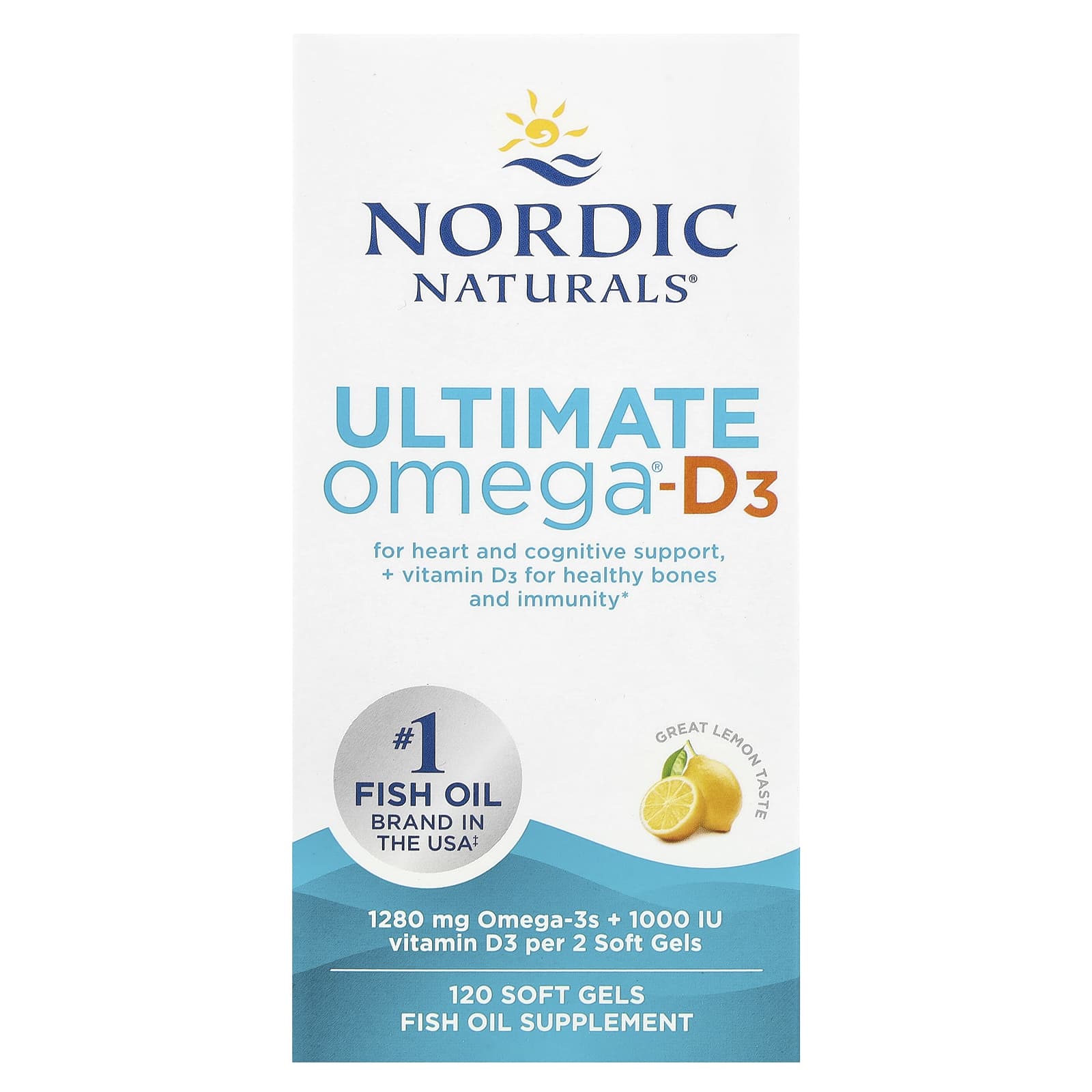 Витамин D3 Nordic Naturals Ultimate Omega®-, вкус Lemon, 120 мягких капсул — фото 2
