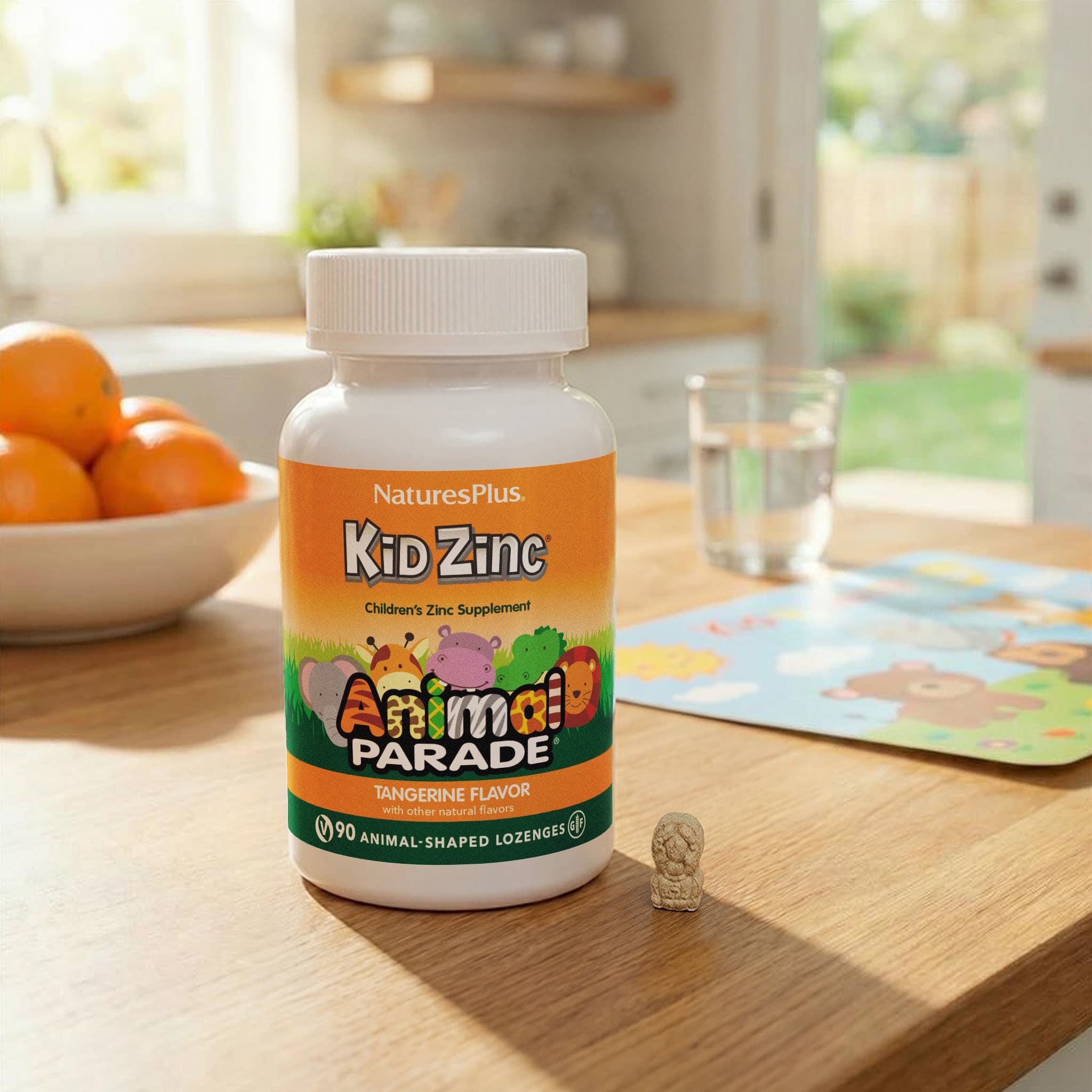 Цинк NaturesPlus Animal Parade® Kid® 90 Animal-Shaped Lozenges, вкус Tangerine, пастилки — фото 5