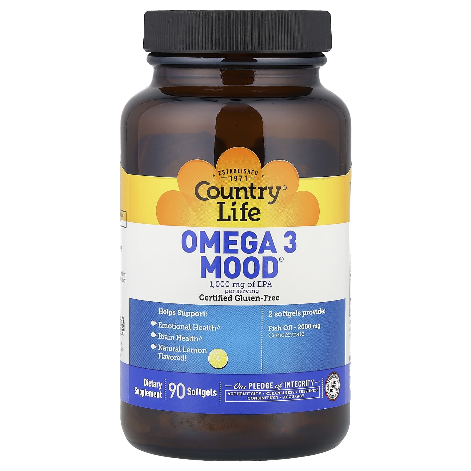 Омега-3 Country Life Mood®, вкус Natural Lemon, 90 мягких капсул