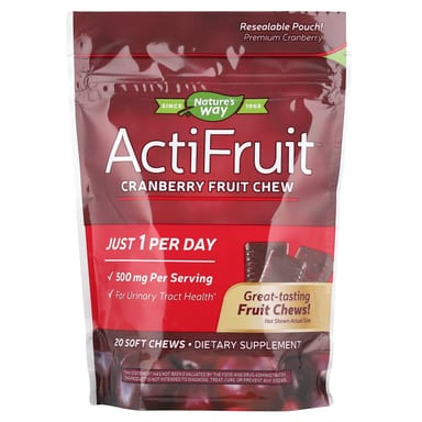 Клюква Nature's Way ActiFruit™ 20 Soft Chews, вкус Cranberry Fruit Chew, 500 мг, жевательные добавки