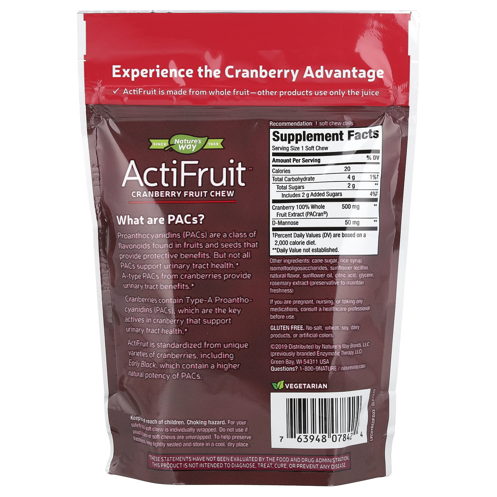 Клюква Nature's Way ActiFruit™ 20 Soft Chews, вкус Cranberry Fruit Chew, 500 мг, жевательные добавки — фото 2