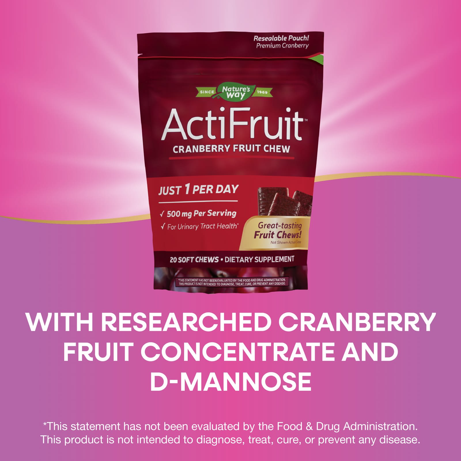 Клюква Nature's Way ActiFruit™ 20 Soft Chews, вкус Cranberry Fruit Chew, 500 мг, жевательные добавки — фото 4