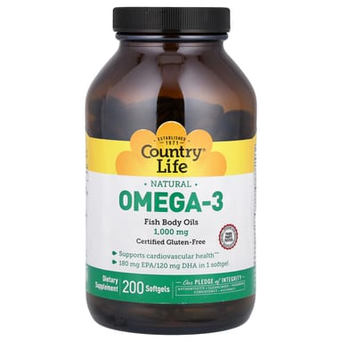 Омега-3 Country Life Natural, 1000 мг, 200 мягких капсул