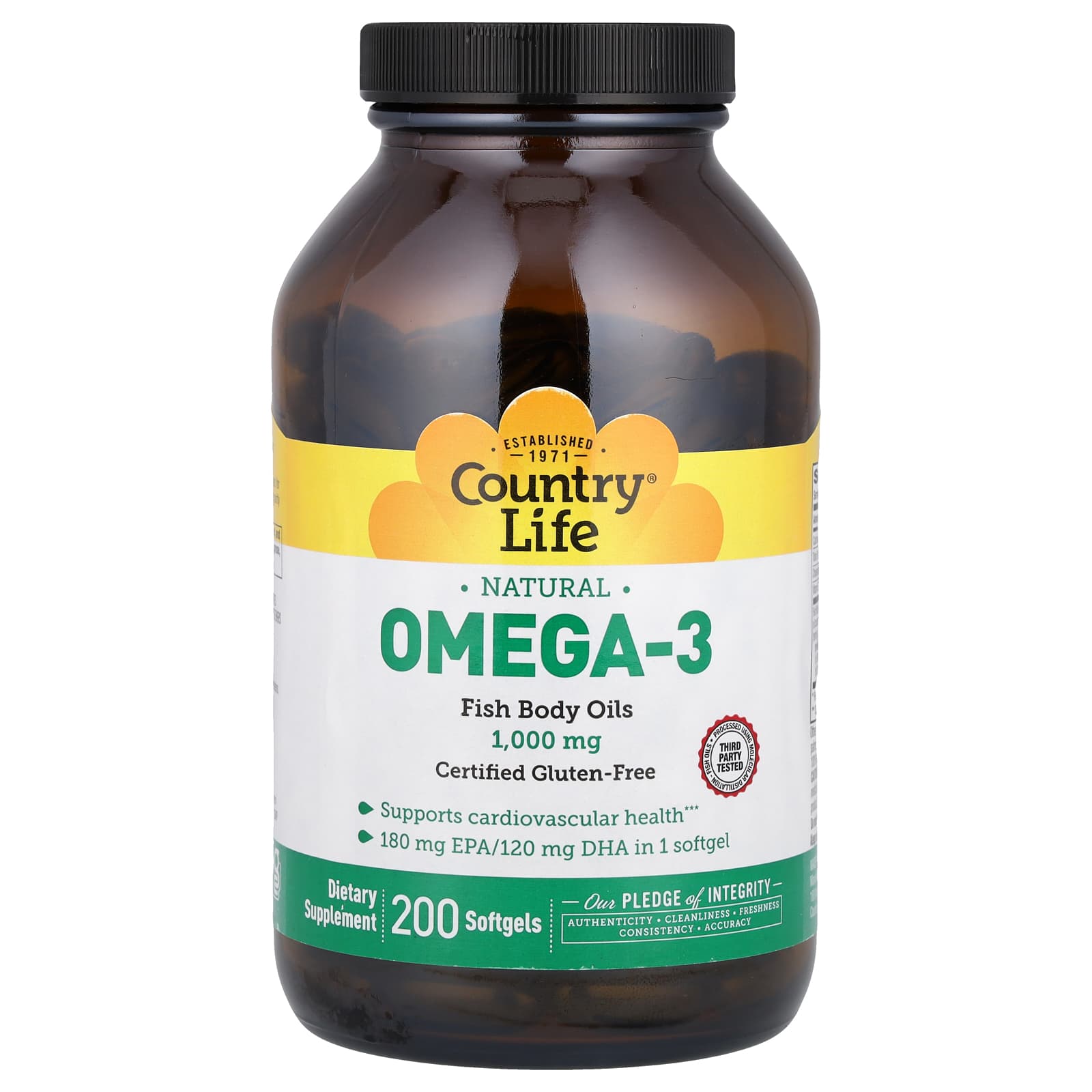 Омега-3 Country Life Natural, 1000 мг, 200 мягких капсул