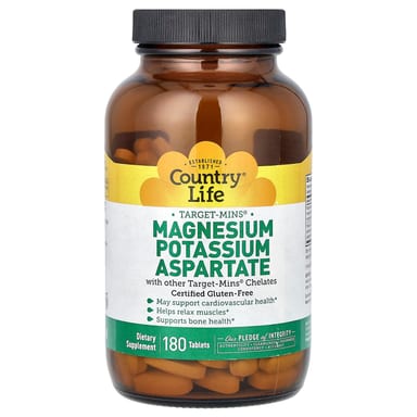 Магний Country Life Target-Mins® Potassium Aspartate, 180 таблеток