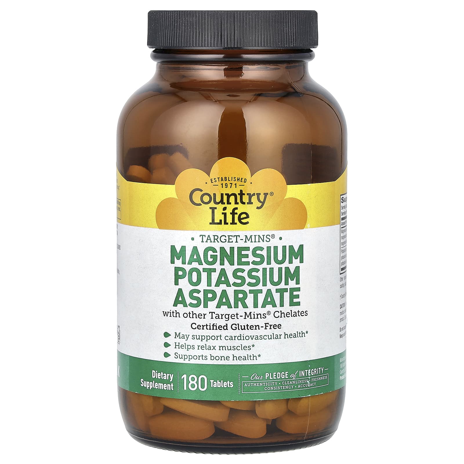 Магний Country Life Target-Mins® Potassium Aspartate, 180 таблеток