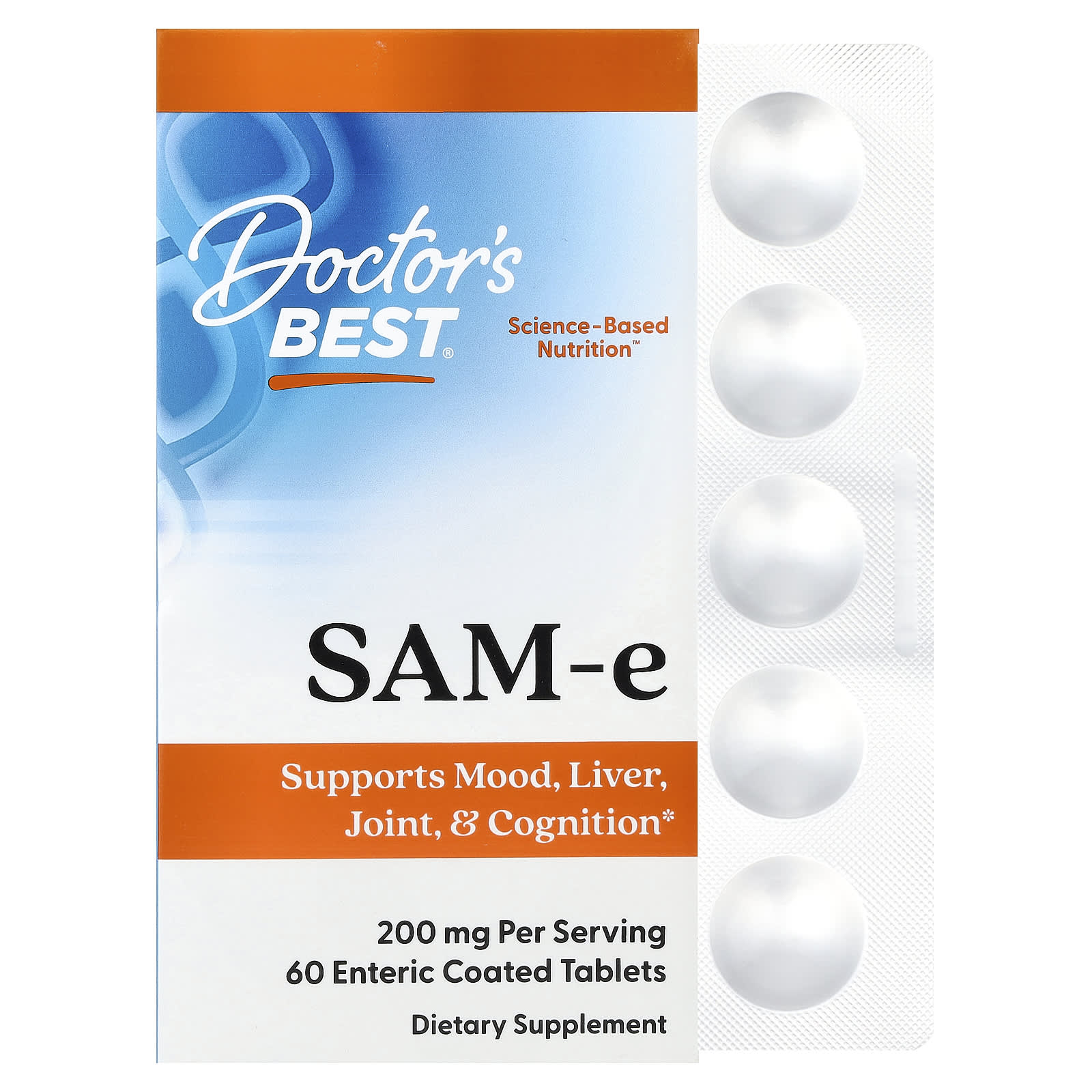 SAM-e (S-аденозилметионин) Doctor's Best, 200 мг, таблетки