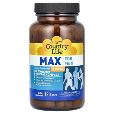 Фото товара: Мультивитаминно-минеральный комплекс Country Life Max For Men Complex Iron-Free, 120 таблеток