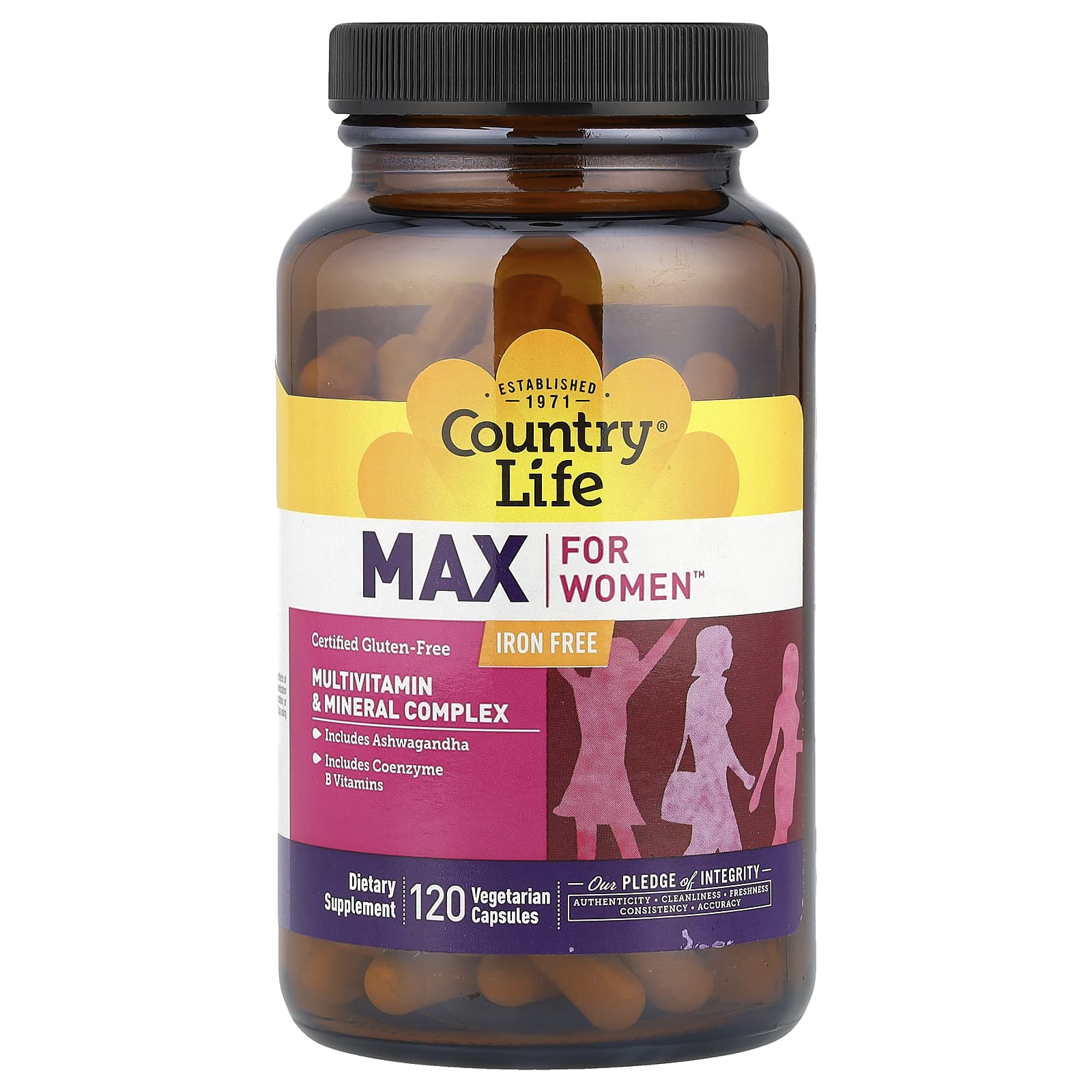 Мультивитаминно-минеральный комплекс Country Life Max for Women™ Complex Iron Free, 120 растительных капсул