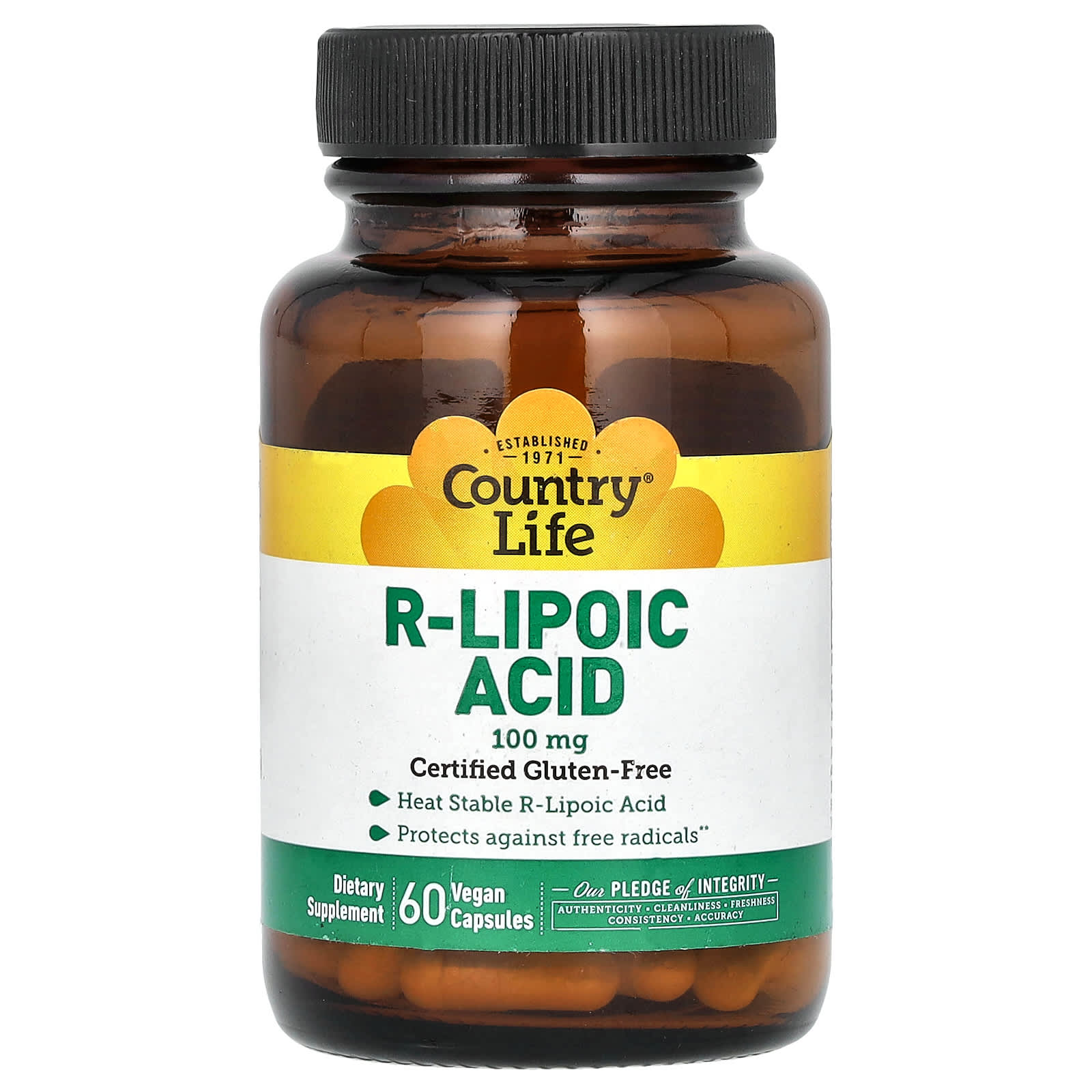 R-липоевая кислота Country Life R-Lipoic Acid, 100 мг, 60 растительных капсул