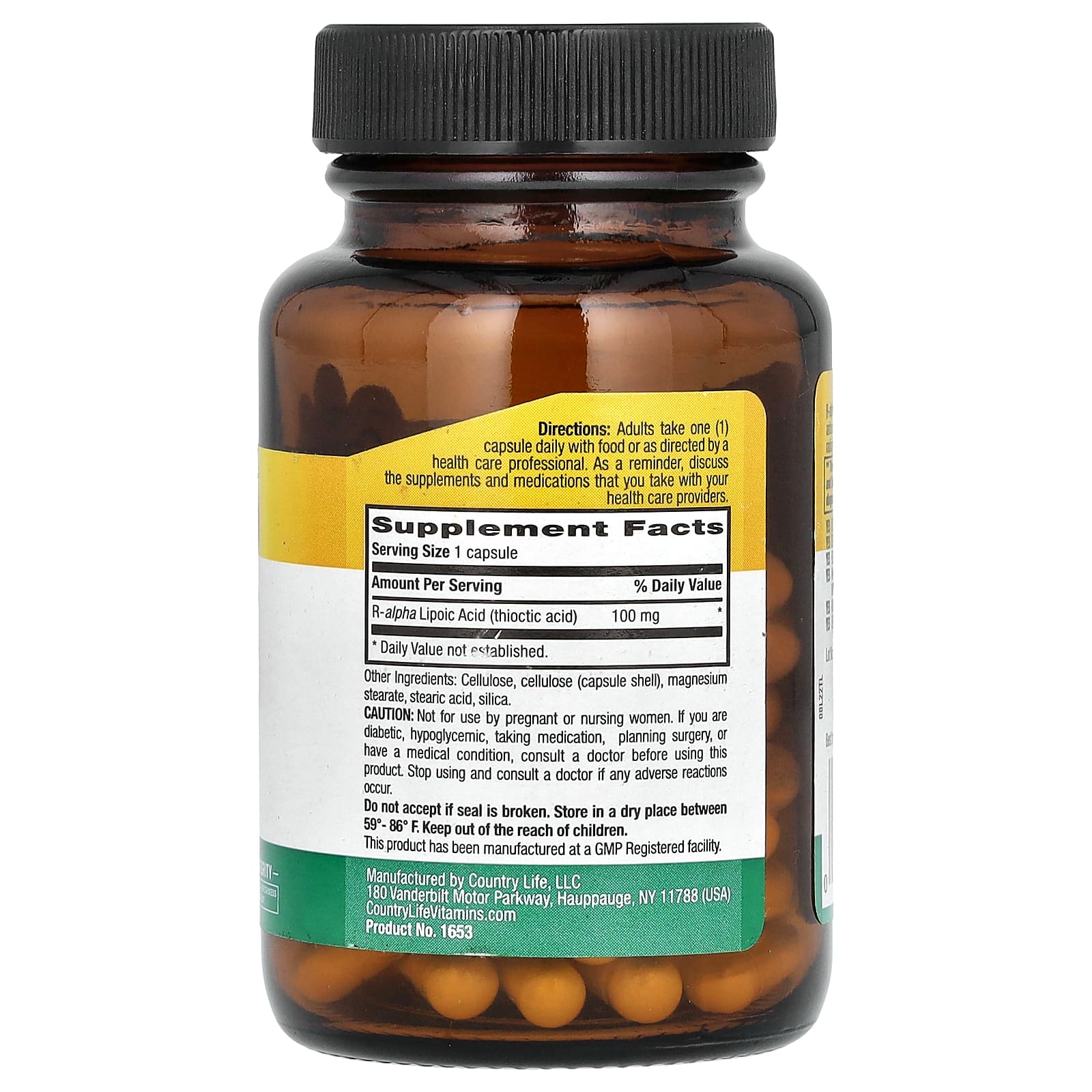 R-липоевая кислота Country Life R-Lipoic Acid, 100 мг, 60 растительных капсул — фото 2