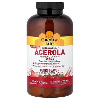Витамин C Country Life Chewable Acerola Complex Berry, оттенок 180 Wafers