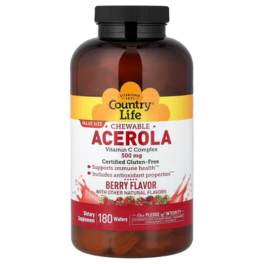 Фото товара: Витамин C Country Life Chewable Acerola Complex Berry, 180 Wafers