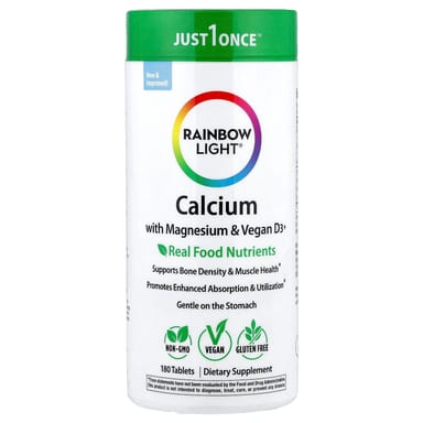 Магний Rainbow Light Calcium with & Vegan D3+, 180 таблеток