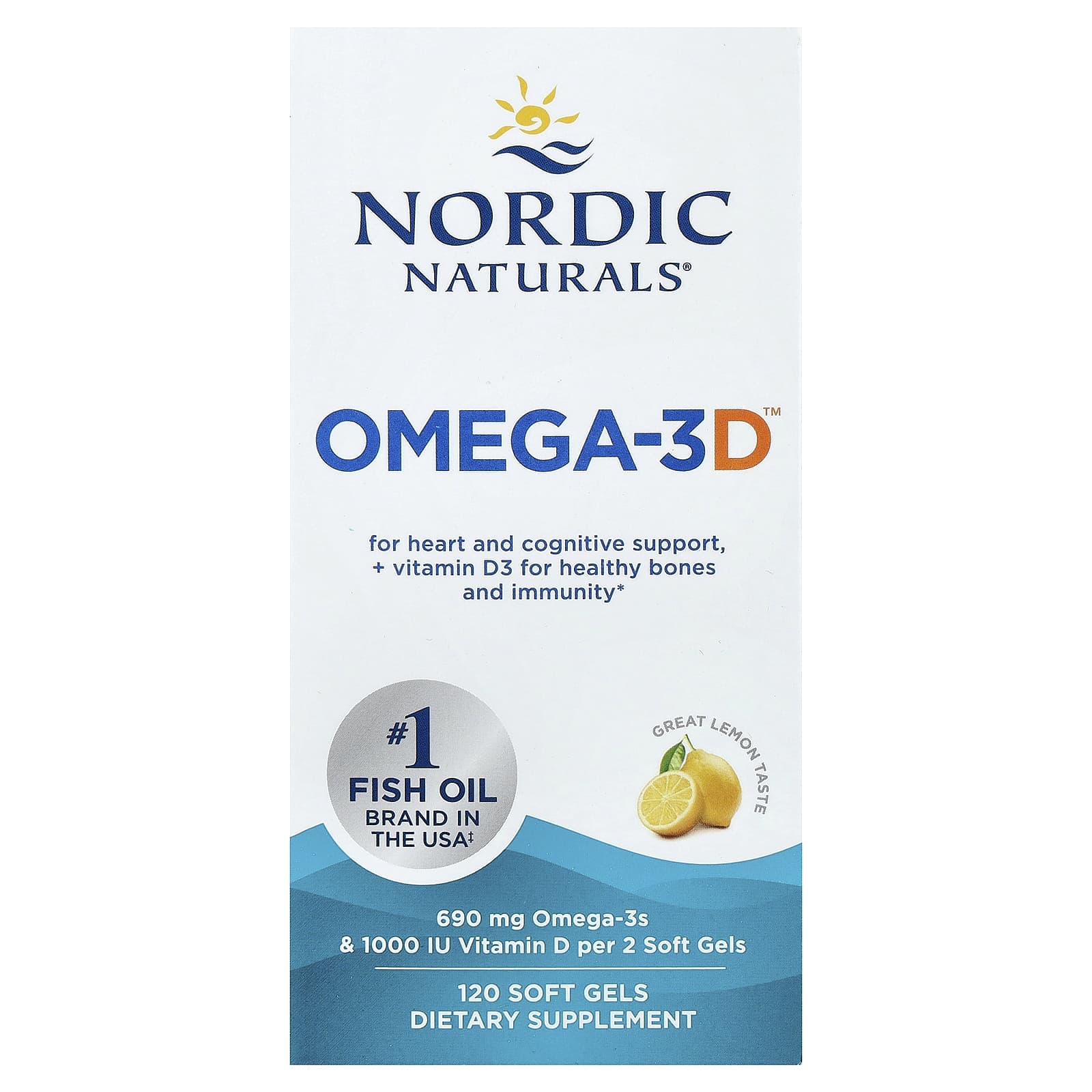 Омега-3 с витамином D Nordic Naturals Omega-3D™, вкус Great Lemon, 120 мягких капсул — фото 2