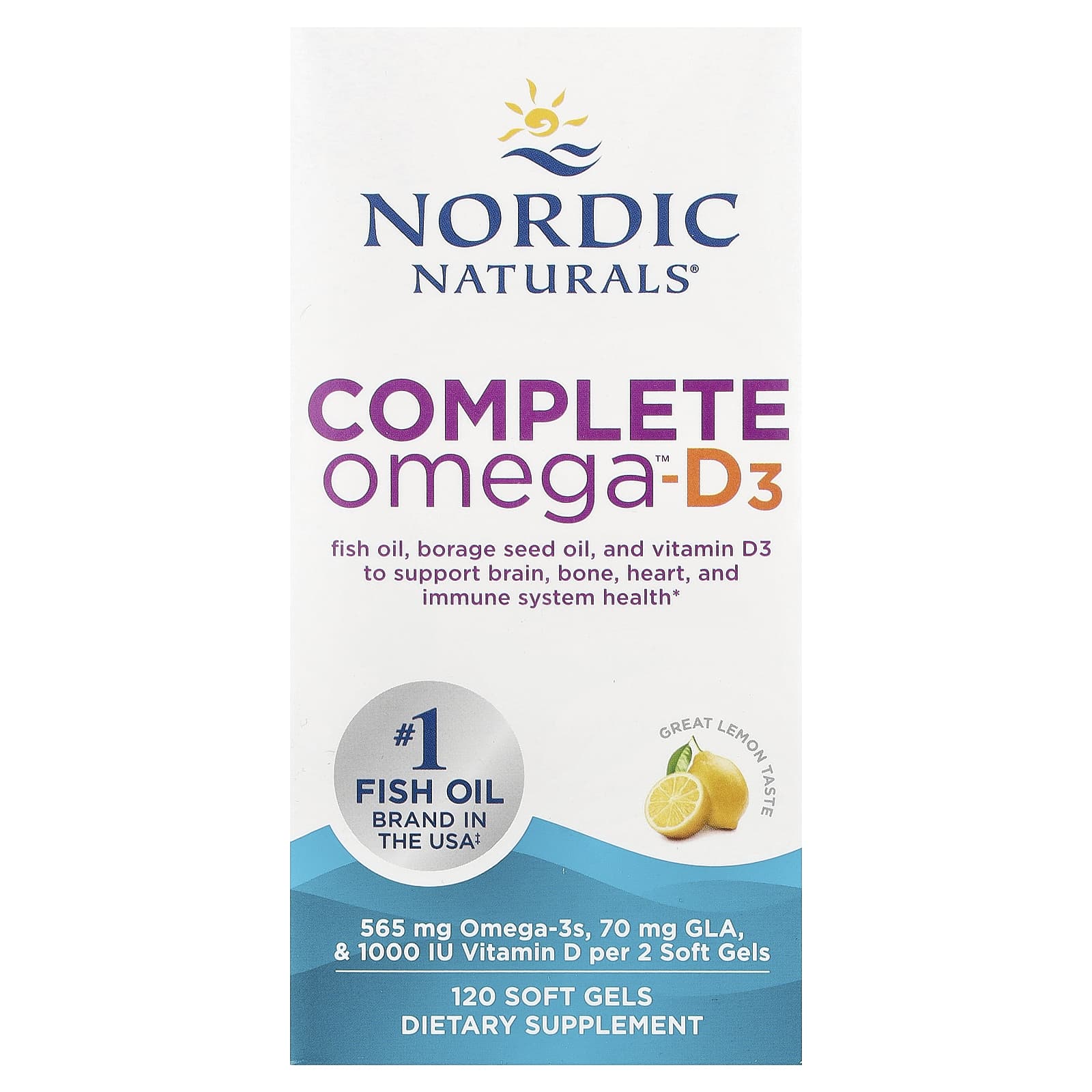 Омега-комплекс Nordic Naturals™-D3, вкус Lemon, 120 мягких капсул — фото 2