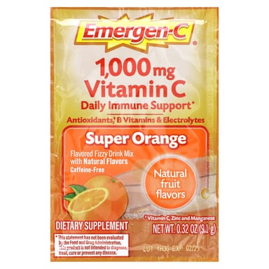 Витамин C Emergen-C Super Orange, оттенок 30 Packets, 1000 мг, 9.1 г, саше