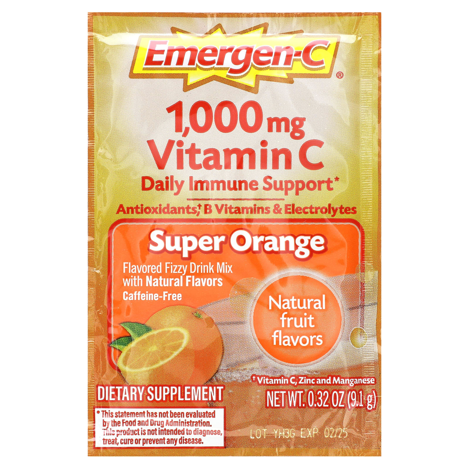 Витамин C Emergen-C Super Orange, оттенок 30 Packets, 1000 мг, 9.1 г, саше