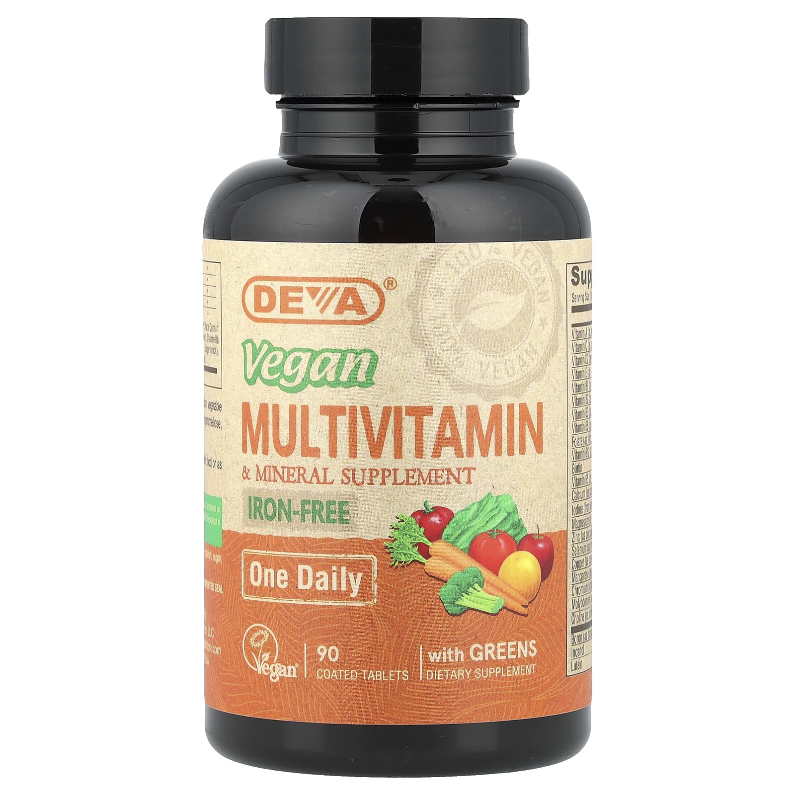 Мультивитаминно-минеральный комплекс Deva Vegan Supplement with Greens Iron Free 90 Coated Tablets, таблетки