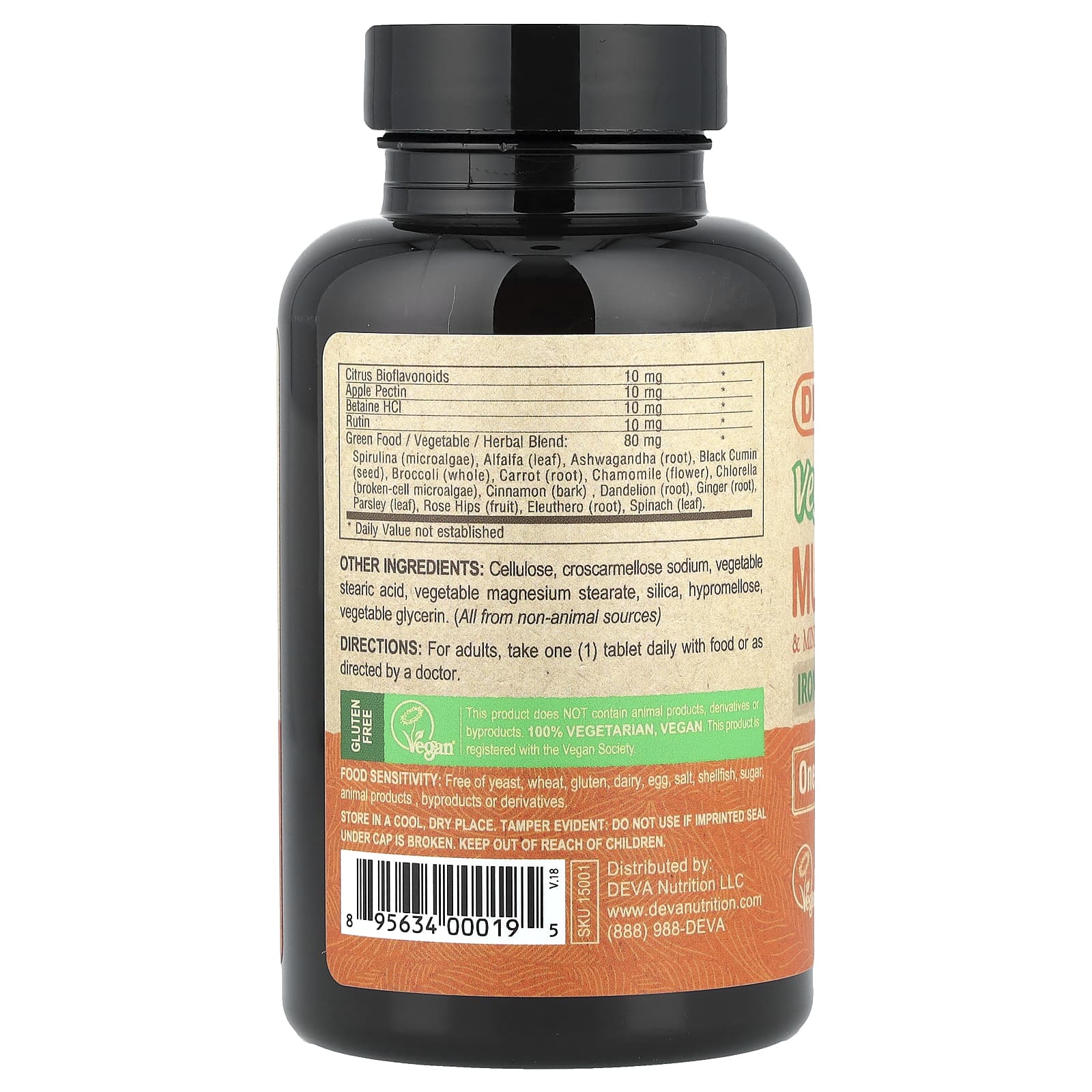 Мультивитаминно-минеральный комплекс Deva Vegan Supplement with Greens Iron Free 90 Coated Tablets, таблетки — фото 2