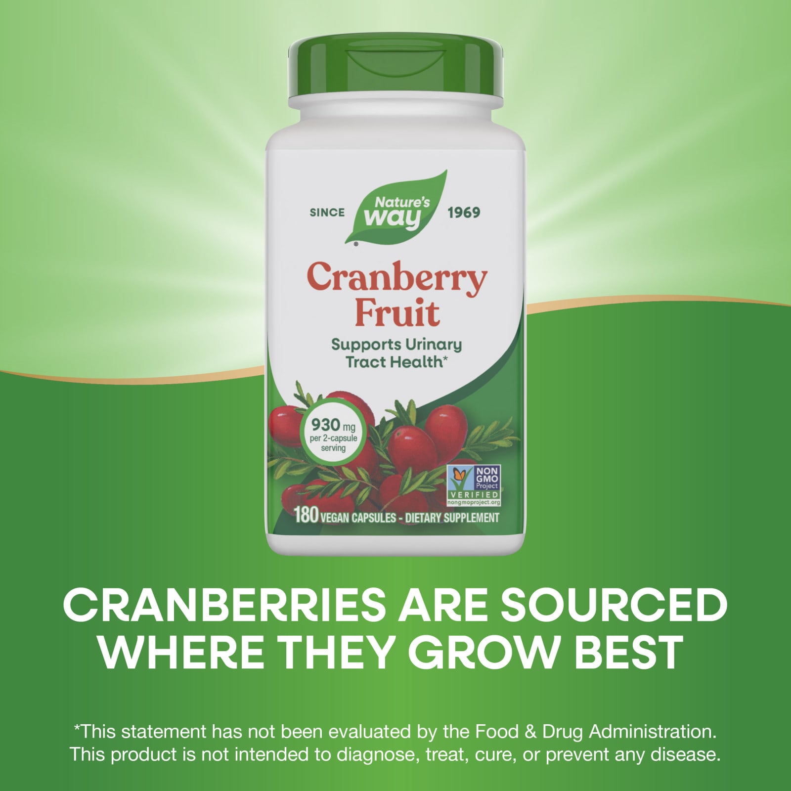 Клюква Nature's Way, вкус Cranberry Fruit, 465 мг, 180 растительных капсул — фото 5