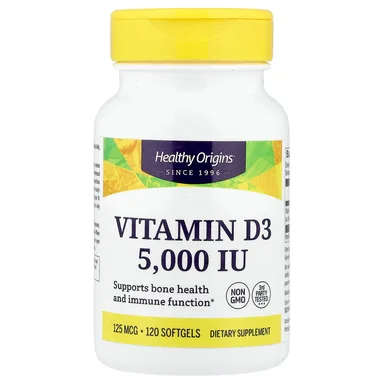 Фото товара: Витамин D3 Healthy Origins, 125 мкг (5000 МЕ), 120 мягких капсул
