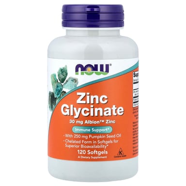 Цинк NOW Foods Glycinate, 120 мягких капсул