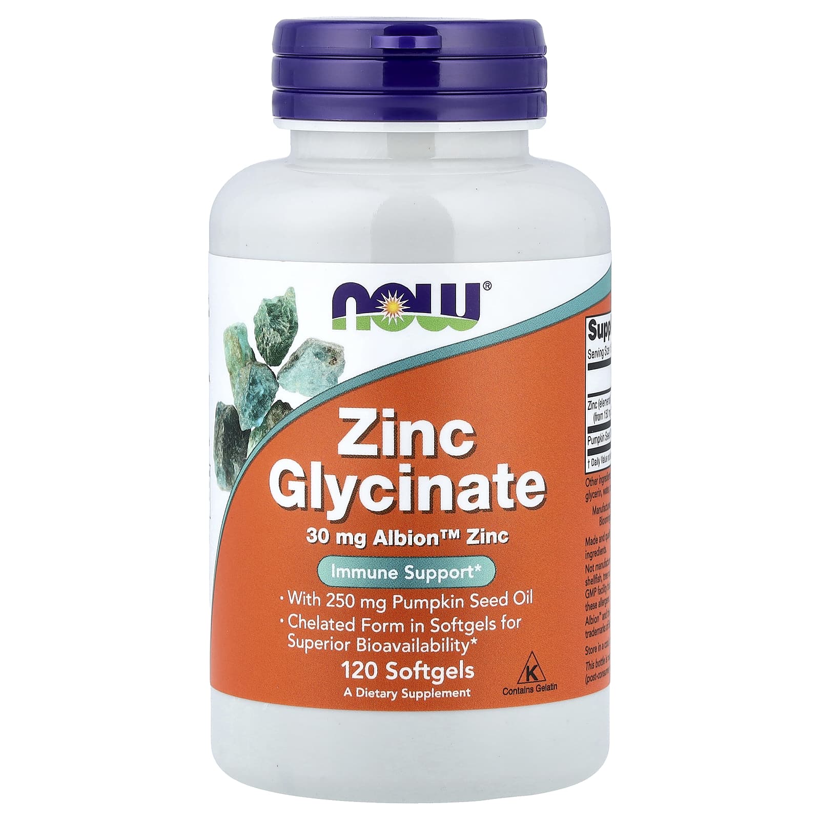 Цинк NOW Foods Glycinate, 120 мягких капсул