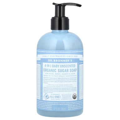 Детское органическое сахарное мыло Dr. Bronner's 4-in-1 Organic Sugar Soap For Face Hands & Hair Baby, без отдушки, оттенок Body, 355 мл