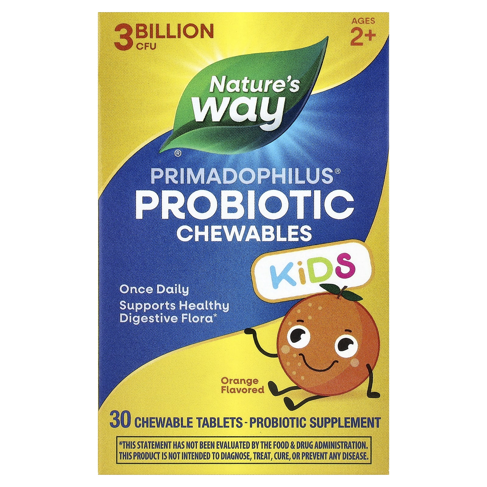 Детский пробиотик Nature's Way Primadophilus® Chewable, вкус Orange, для детей от 2 лет, 3 млрд КОЕ, 30 жевательных таблеток — фото 2