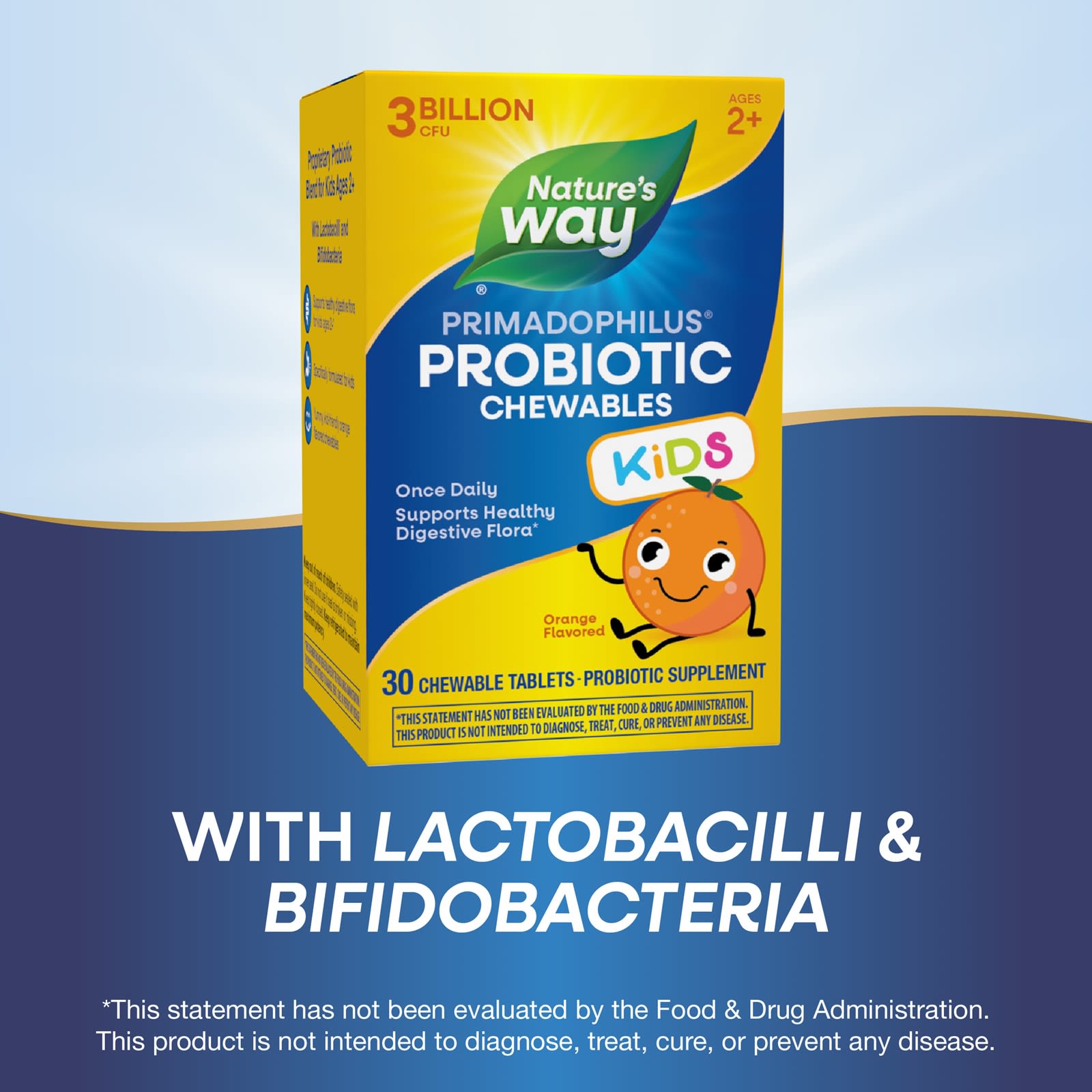 Детский пробиотик Nature's Way Primadophilus® Chewable, вкус Orange, для детей от 2 лет, 3 млрд КОЕ, 30 жевательных таблеток — фото 6