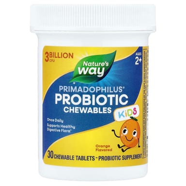 Детский пробиотик Nature's Way Primadophilus® Chewable, вкус Orange, для детей от 2 лет, 3 млрд КОЕ, 30 жевательных таблеток